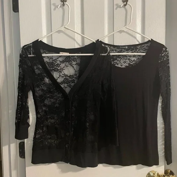 Bundle of 2 Black Lacy Tops - SzS - Picture 2 of 6